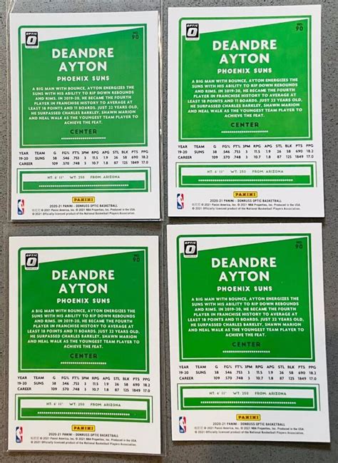 Deandre Ayton X Lot Panini Donruss Optic Basketball Base