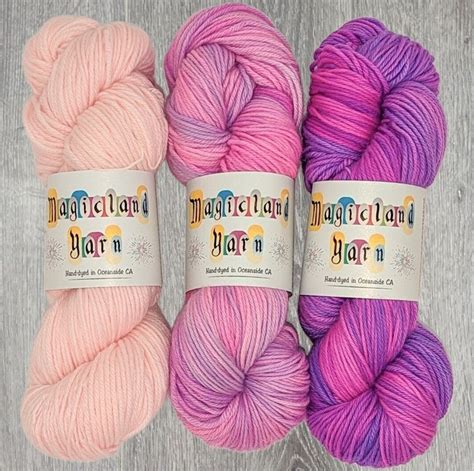 Rapunzel 3 Skein Set Soft Squishy Hand Dyed Yarn Pink Lavender