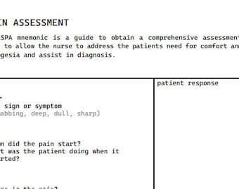 Nursing Pain Assessment Template - Etsy