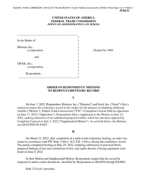 Fillable Online Order On Respondents Motions To Reopen Evidentiary