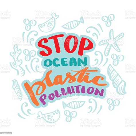 Stop Ocean Plastic Pollution Ecological Poster Stock Illustration