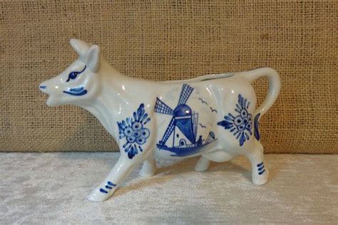 Vintage Delft Blue Cow Creamer Handpainted Made In Holland Etsy Cow