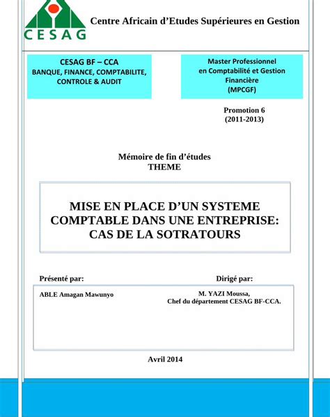 Pdf Mise En Place Dun Syst Me Comptable Dans Une Bibliotheque Cesag