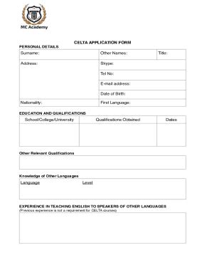 Fillable Online Celta Application Form Fax Email Print Pdffiller