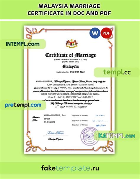 Malaysia Marriage Certificate Pdf And Word Download Template