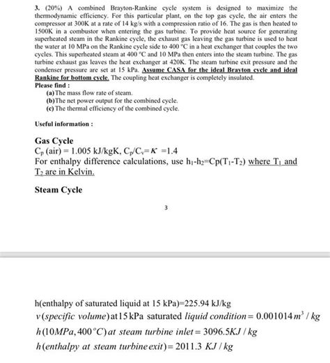 Solved 3 20 A Combined Brayton Rankine Cycle System Is