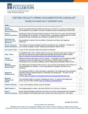 Fillable Online Hr Fullerton Visiting Faculty Hiring Documentation