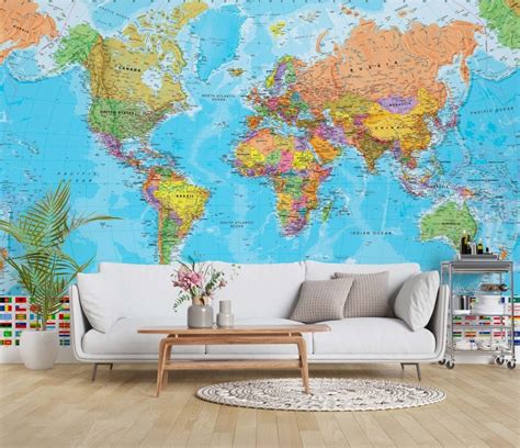 World Map Wallpaper / Country Flags Wallpaper / Blue Wallpaper | Etsy