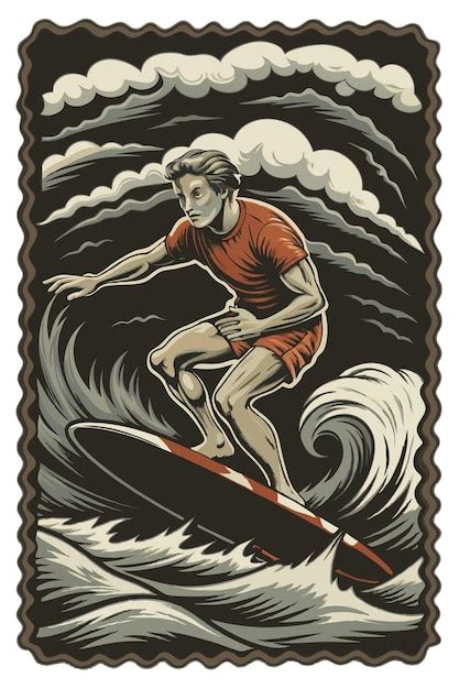 Premium Vector Surfer Riding A Wave With A Surfboard