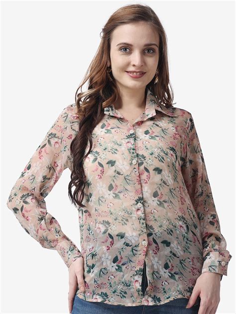 Buy Popwings Relaxed Floral Printed Semi Sheer Casual Shirt Shirts