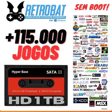 Hd Externo Retrogames Retrobat Batocera 1 Tb 90 Sistemas Pc Windows Sem