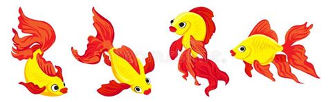 Goldfish Icons Set Cartoon Style Stock Vector Illustration Of Cute