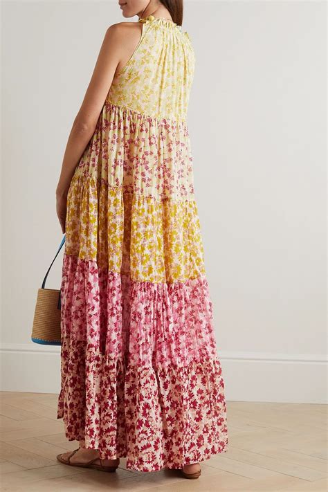 Yvonne S Hippy Tiered Floral Print Cotton Voile Maxi Dress The Outnet