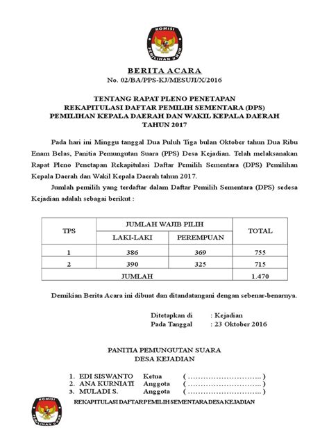 Contoh Berita Acara Rapat Pleno Pps Pemilu 2024 Imagesee