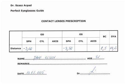 Contact Lens Prescription Template