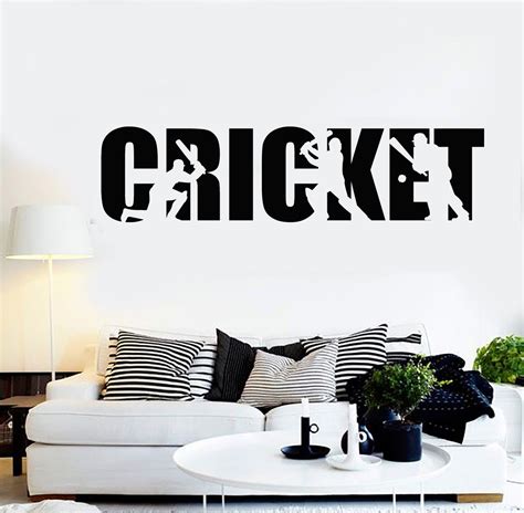 Vinyl Wall Decal Cricket Player Lettering Sports Art Decor Stickers Mu ...