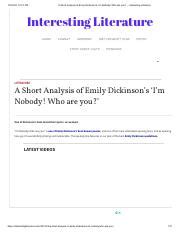 A Short Analysis Of Emily Dickinson S I M Nobody Who Are You