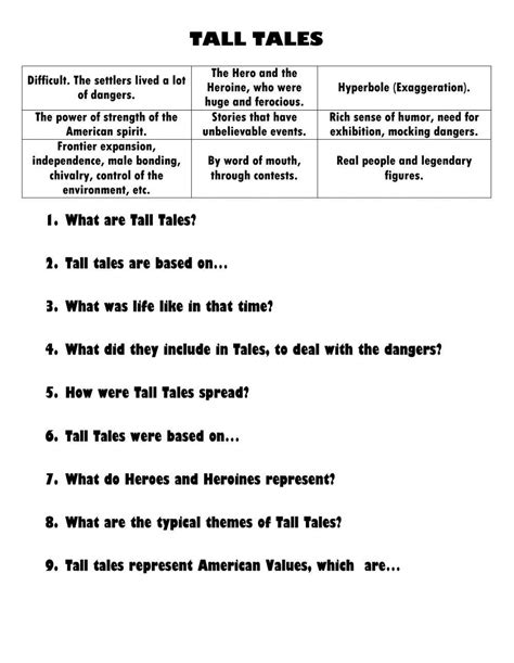 School Home Links Tall Tales Worksheet For Th Th Grade