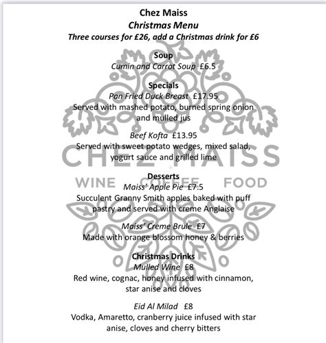 Christmas Menu Plus Drinks 2020 Chezmaiss