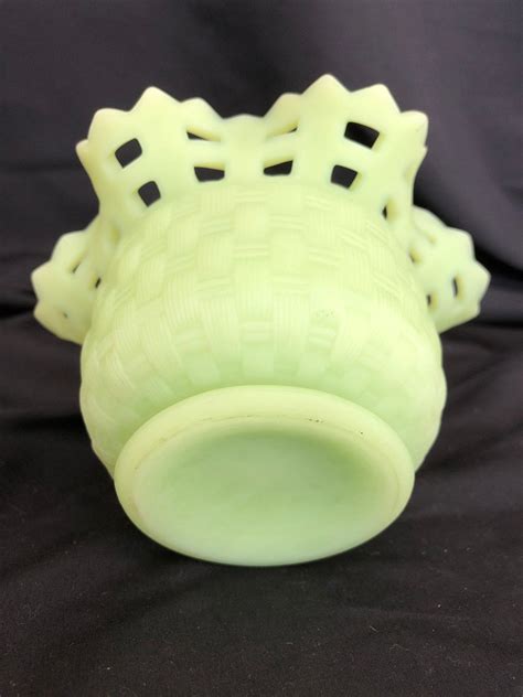 Fenton Lime Sherbert Green Custard Glass Vase Lace Rim With Etsy