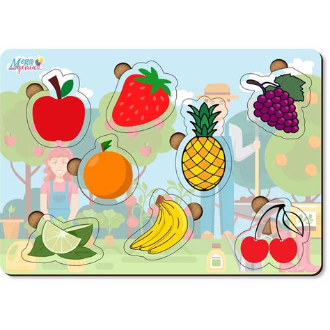 Brinquedo Educativo Tabuleiro Encaixe Frutas Mdf Mega Impress