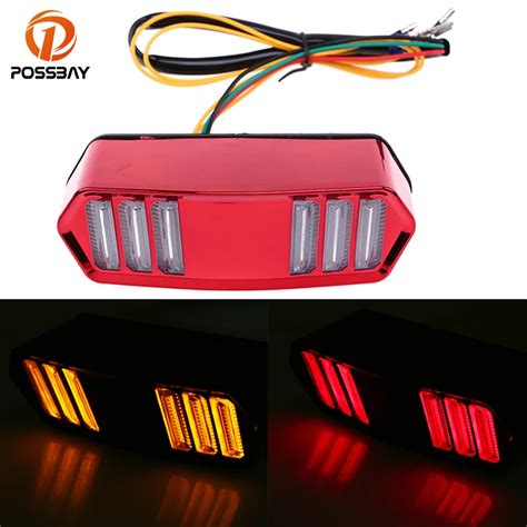 POSSBAY Motorcycle Tail Lights Rear Taillights Stop Light Motorbike