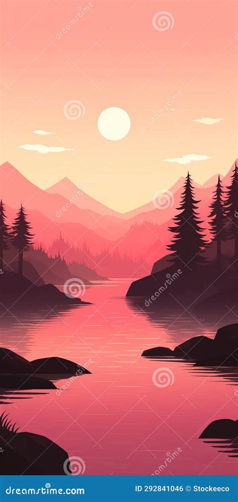 Minimalistic Sunset Landscape Tranquil Swamp Surrounded By Canyons And