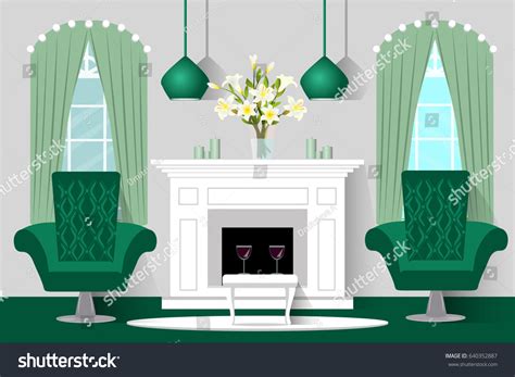 Interior Living Room Fireplace Chairs Vector Stock Vector Royalty Free 640352887 Shutterstock