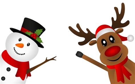 Snowman And Reindeer Peeking Sideways On A White Background