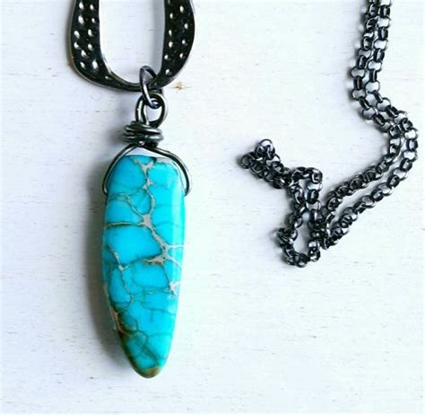 Turquoise Blue Imperial Jasper Gemstone Wirewrapped Pendant Etsy