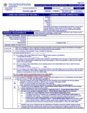 Fillable Online Dopl Utah Page Of Application For License Renewal