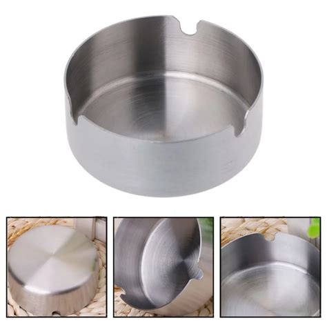 Round Stainless Steel Ashtray Tabletop Silver Cigarette Ash Tray