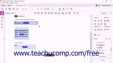 Acrobat Pro DC Align Center Match Size Distribute Form Fields