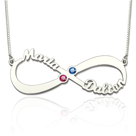 2 Names And Birthstones Infinity Love Necklace Sterling Silver