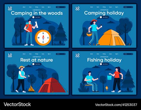 Camping In The Woods Flat Landing Pages Set Vector Image