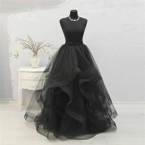 Vintage Black Ruffles Tulle Skirt Women High Quality Engagement Black