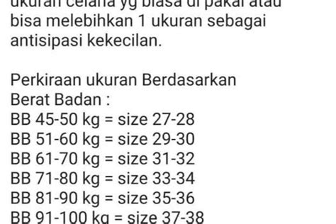 Ukuran Celana L Untuk Berat Badan Berapa Versus Beda