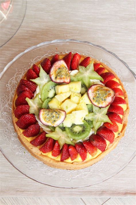 J ai réalisé cette tarte aux fruits exotiques un délicieux mélange de