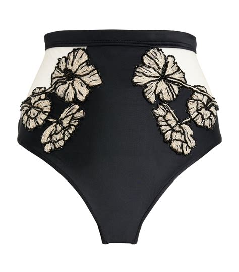 PatBO Black Embroidered High Waist Bikini Bottoms Harrods UK