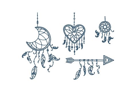 Boho Dreamcatchers With Feathers And Arrow Doodle Set Of Dreamcatchers