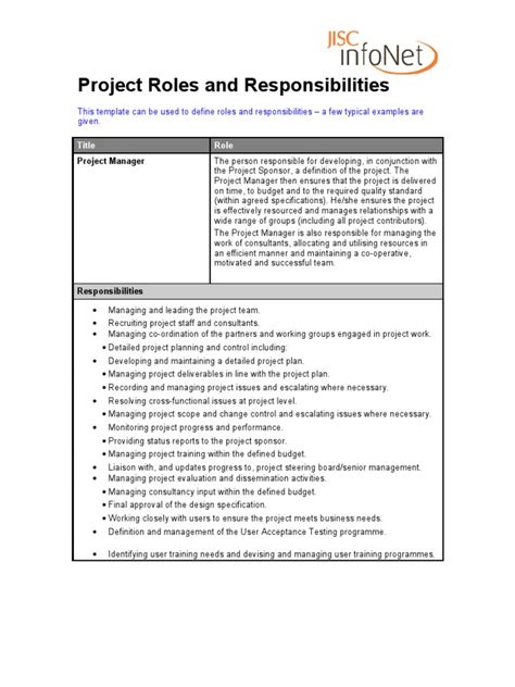 Roles and Responsibilities Template | PDF | Documentation | Computer ...