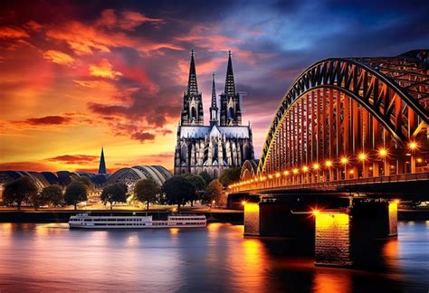 Premium AI Image | Cologne skyline at sunset with view of Cologne