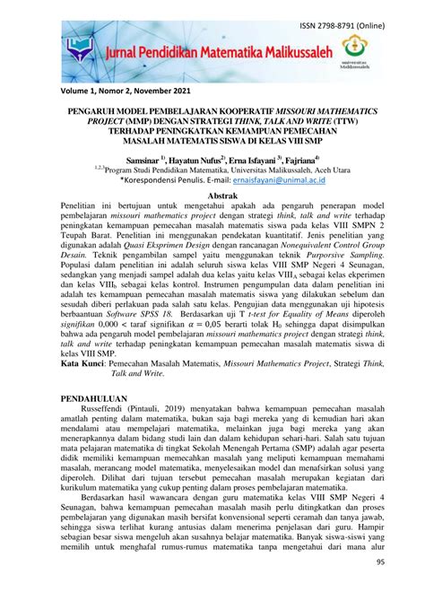 PDF PENGARUH MODEL PEMBELAJARAN KOOPERATIF MISSOURI MATHEMATICS