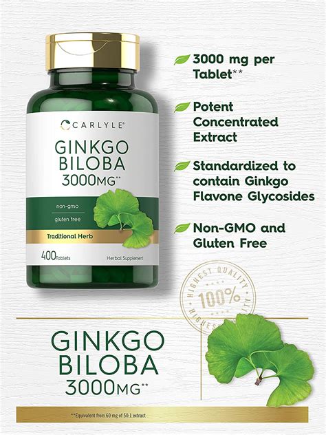 Carlyle Ginkgo Biloba 3000mg 400 Vegetarian Tablets Premium Leaf Extract Non Gmo And Gluten