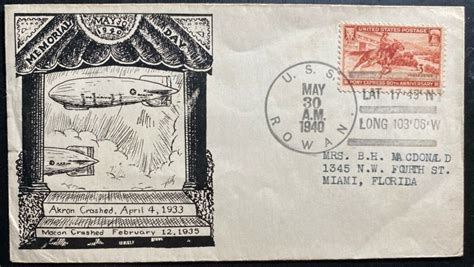 1940 USA USS Akron Macon Airship Zeppelin Memorial Cover To Miami FL