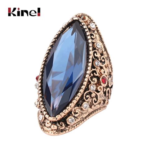 Kinel Anillo De Cristal Grande Para Mujer Joyer A Vintage De Oro