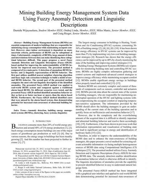 Pdf Mining Building Energy Management System Data Using Fuzzy Anomaly