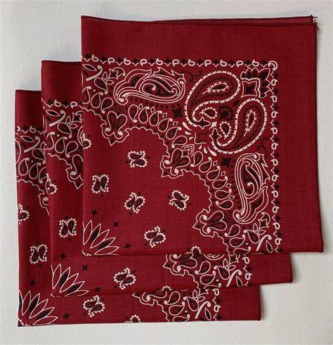 Burgundy Paisley Bandanas Made In The USA 3 Pk 22 X 22