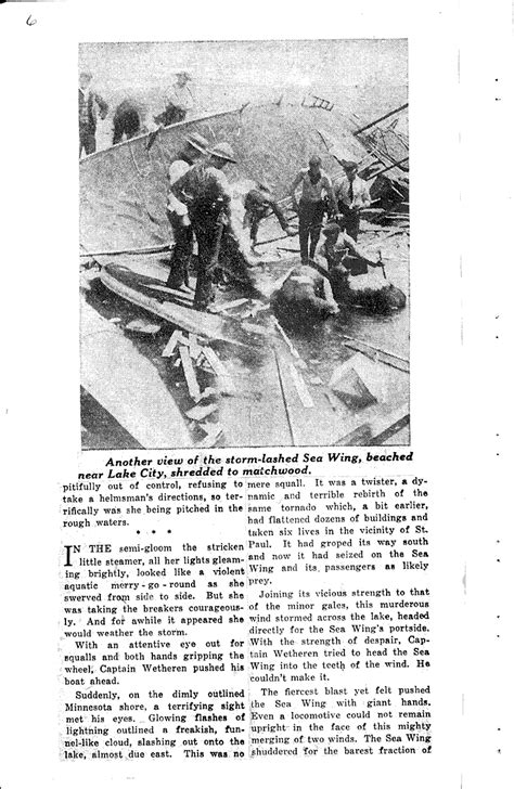 When Death Rode A Tornado The Sea Wing Tragedy On Lake Pepin Newspaper Article Clipping