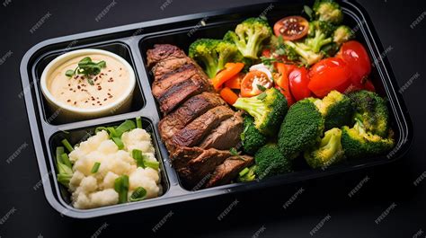 Premium AI Image | Catering Meal prep A meal in a box A healthy box with messhed potato